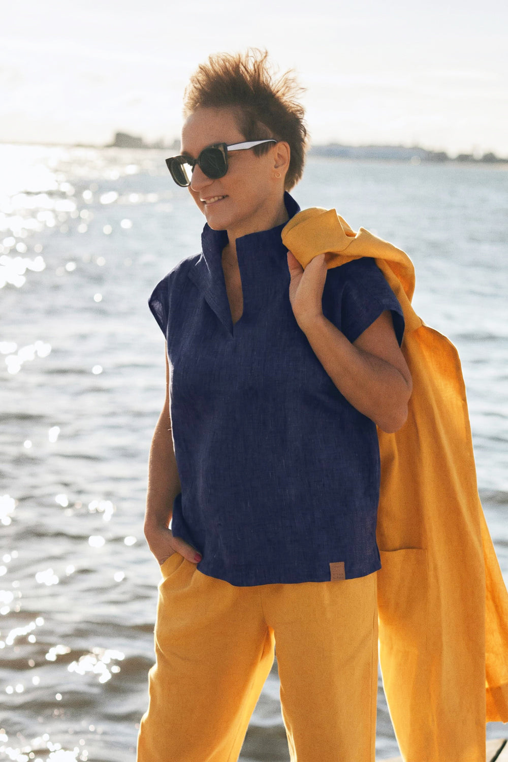 KOLIBER | Leinenbluse mit offenem Kragen | Oversize