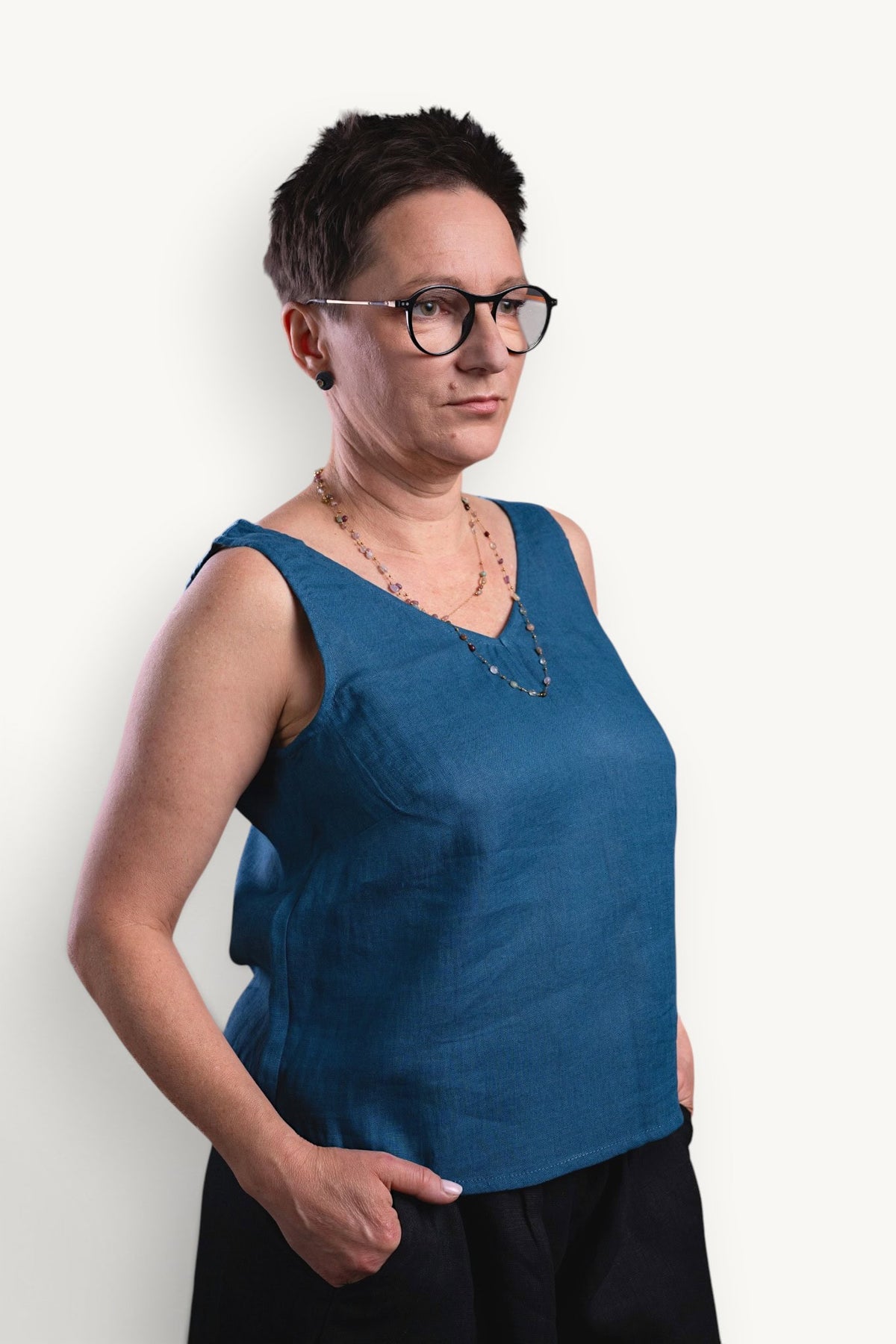 PORANEK | Koszulka lniana na ramiączkach | Regular